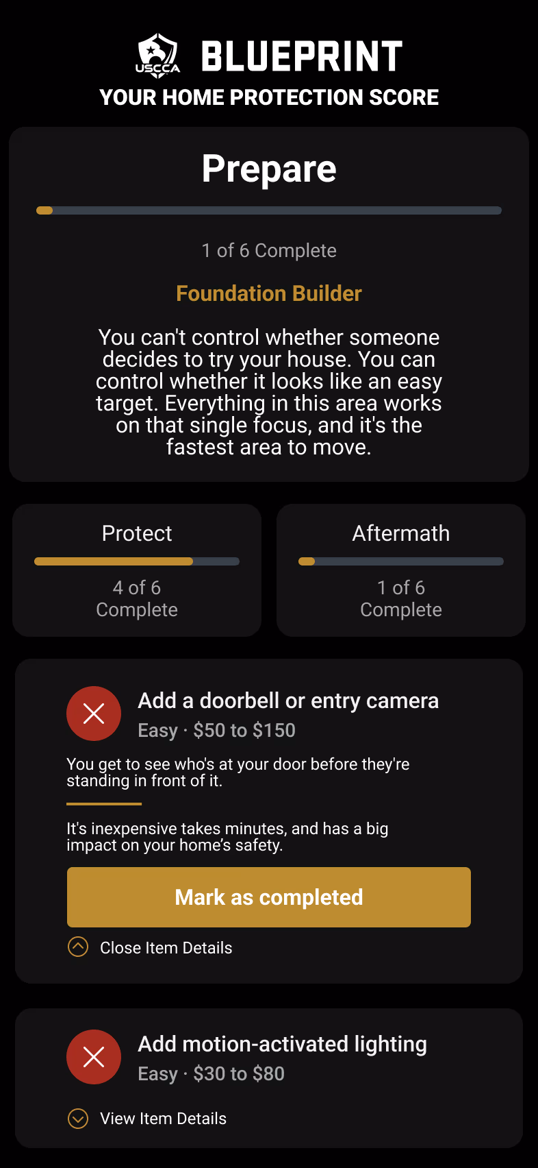 Home Protection Snapshot module on a phone