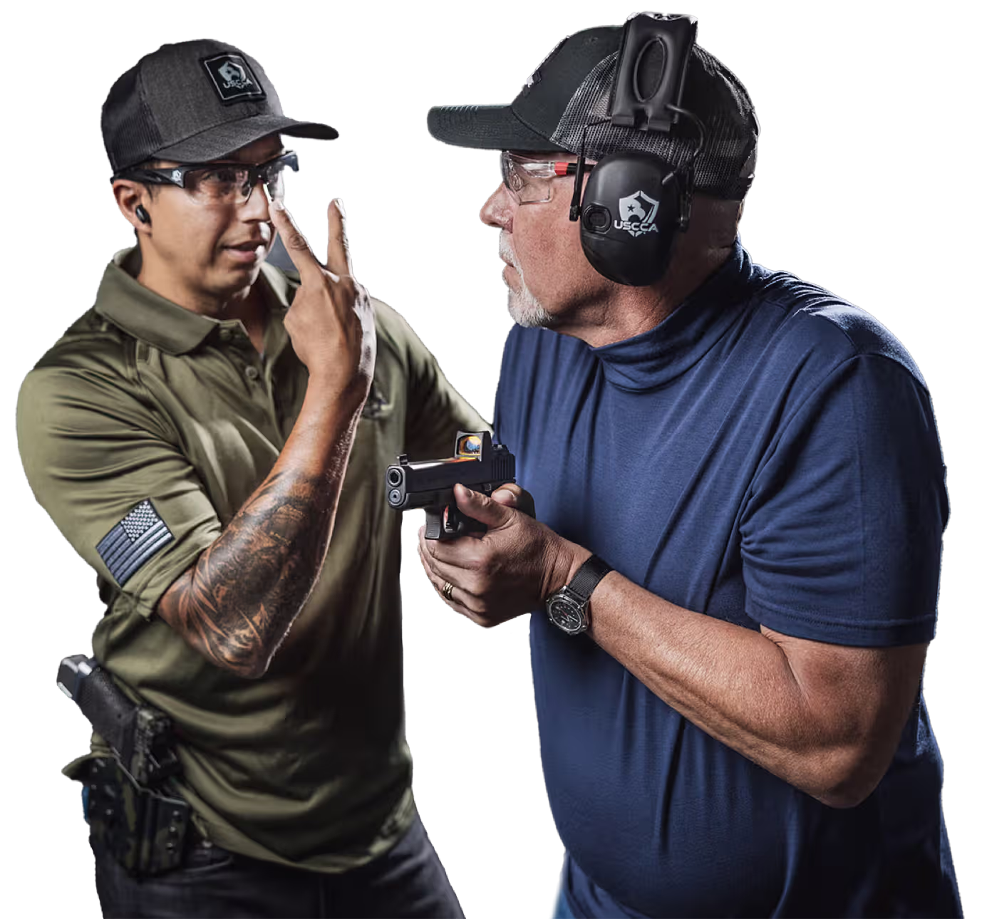 An instructor coaching a student at a USCCA training class