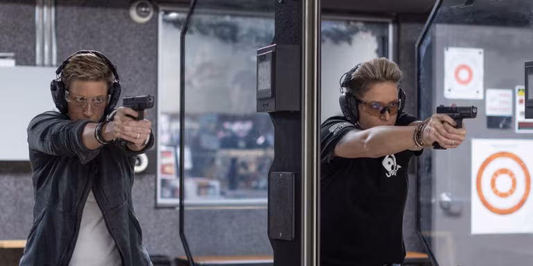 Person training with firearms
