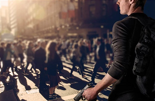 Crowded city street with Mass Shooting threat