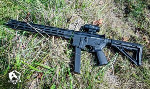 The Diamondback DB9R carbine on a grassy background.