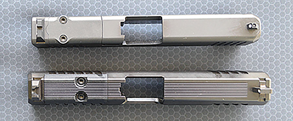 Two slides prepared for mounting an optic