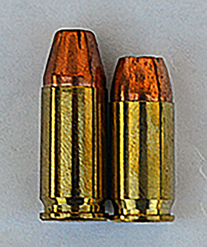 The 9mm Luger, left, offers substantially more power than the .380 ACP, right.